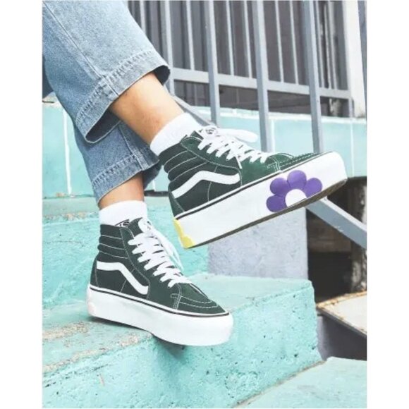 VANS SK8-HI TAPERED STACKFORM OSF SHOE Canvas Dark Green Floral Women’s 5 - Picture 2 of 7